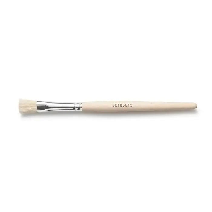 Cosmetic brush with a wooden handle on a white background
