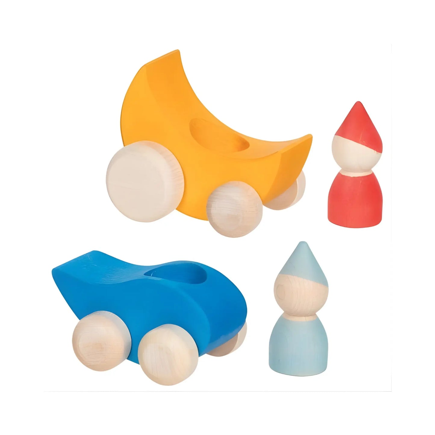 Wooden Gnome Cars - Droplet & Moon Ride  by Goki Evolution