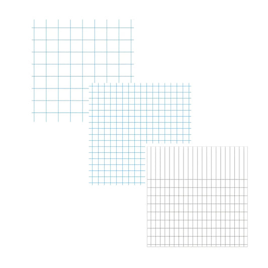 Three different woodless graph paper types on a white background
