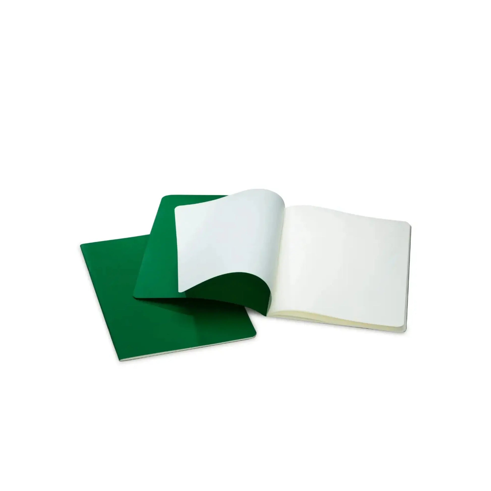 Open Waldorf Journal with white pages and a green cover