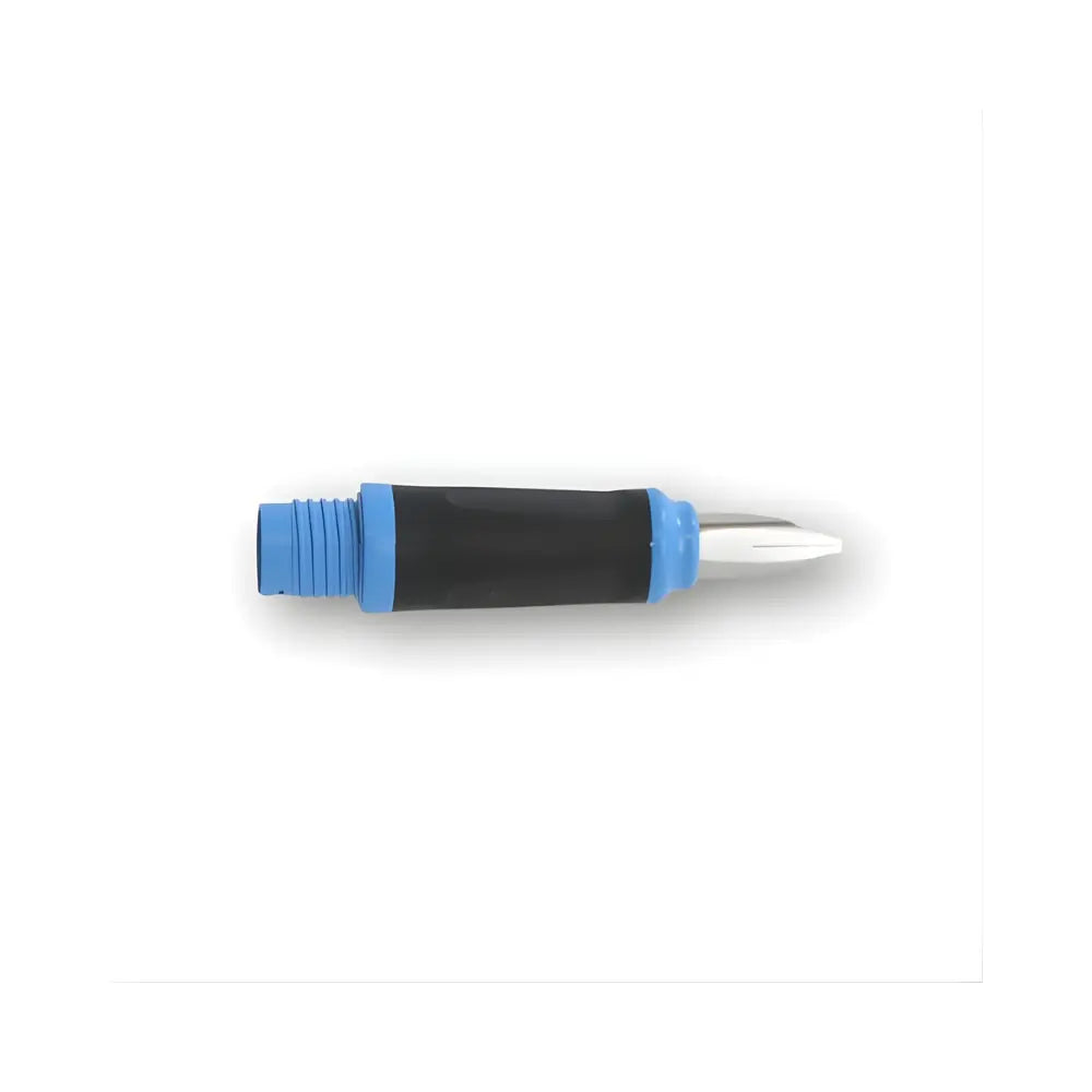 A large 1.5mm calligraphy nib in blue and black on a white background