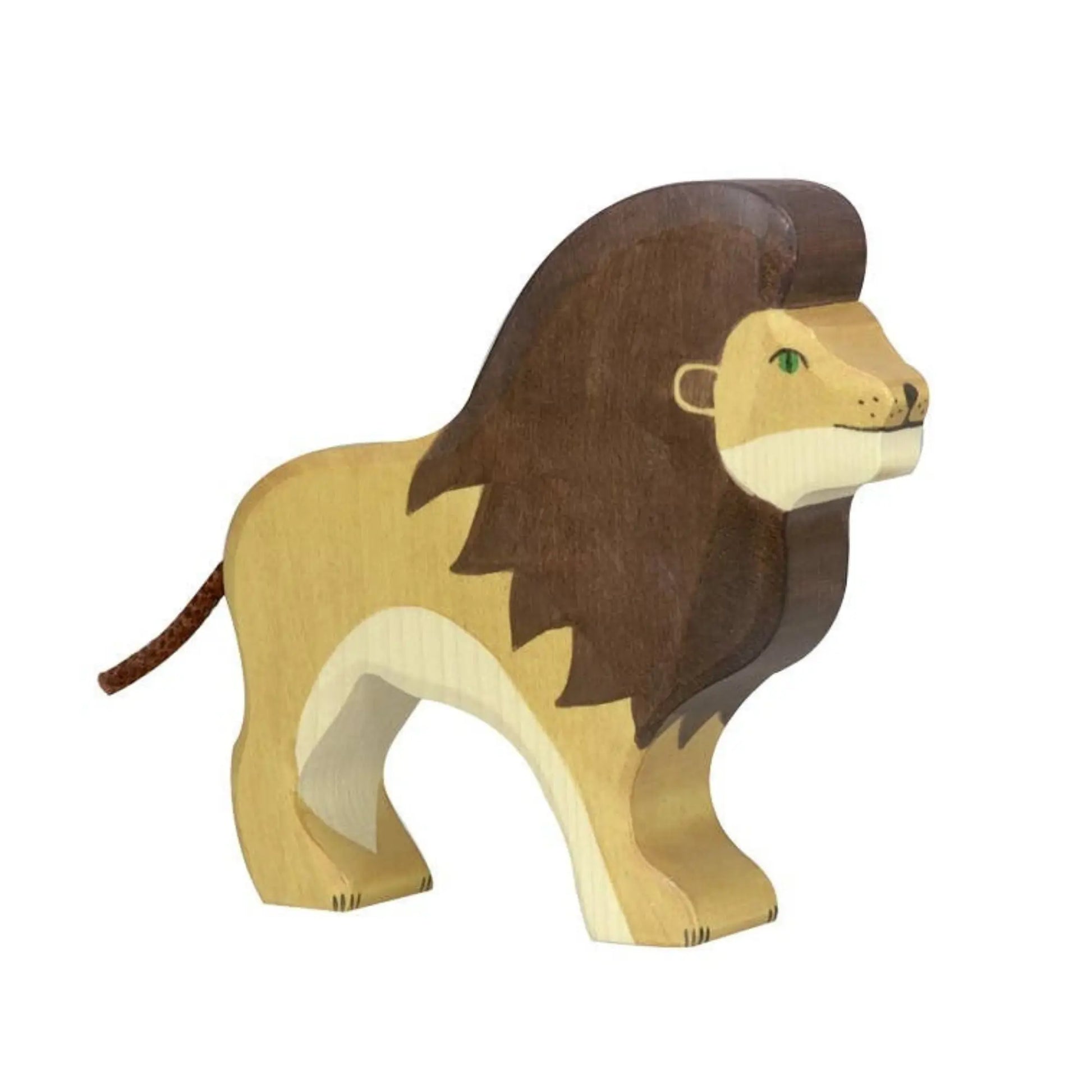 Wooden lion figure on a white background