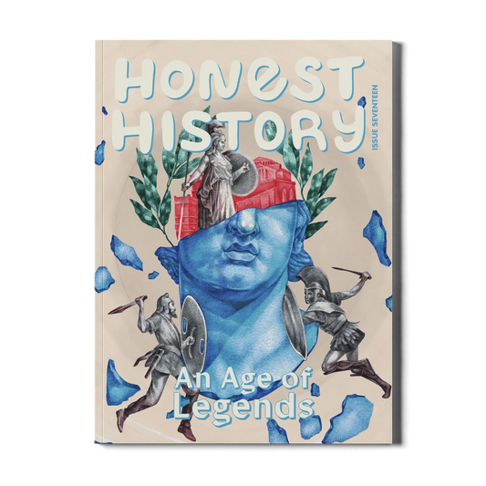 Book cover of 'Honest History' with classical imagery and text on a beige background