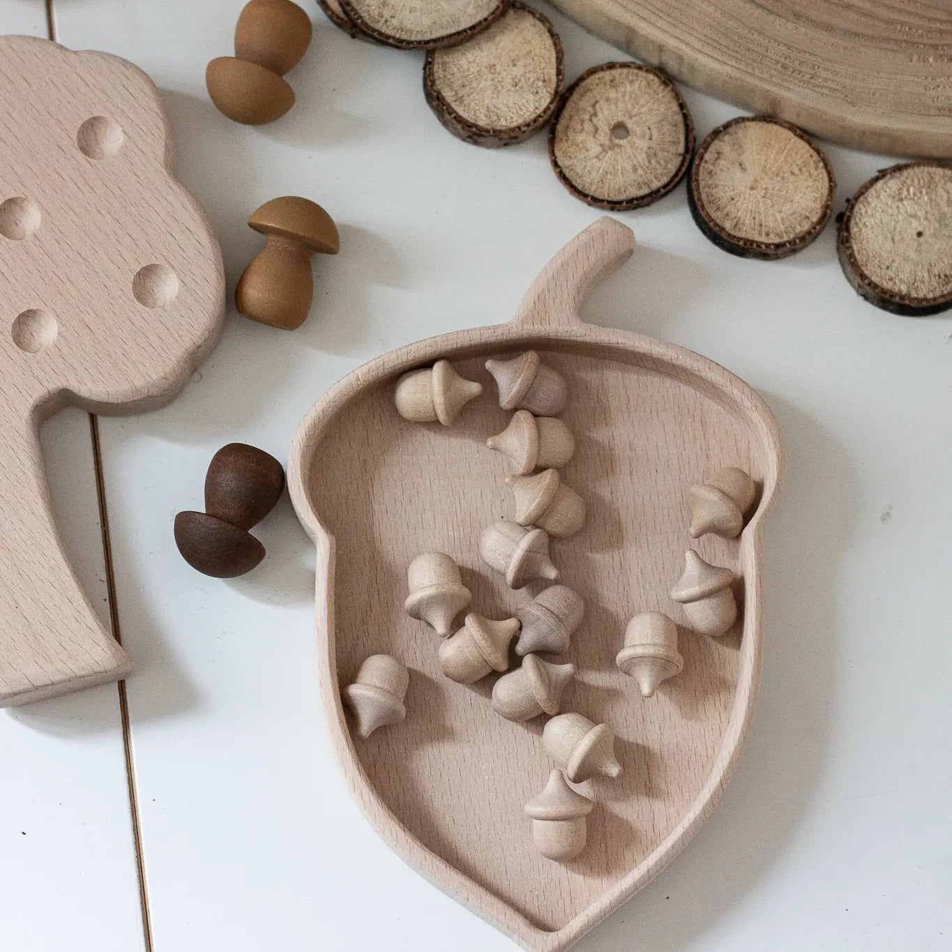 Wooden Acorns - Sensory Bin or Counting & Sorting - Alder & Alouette