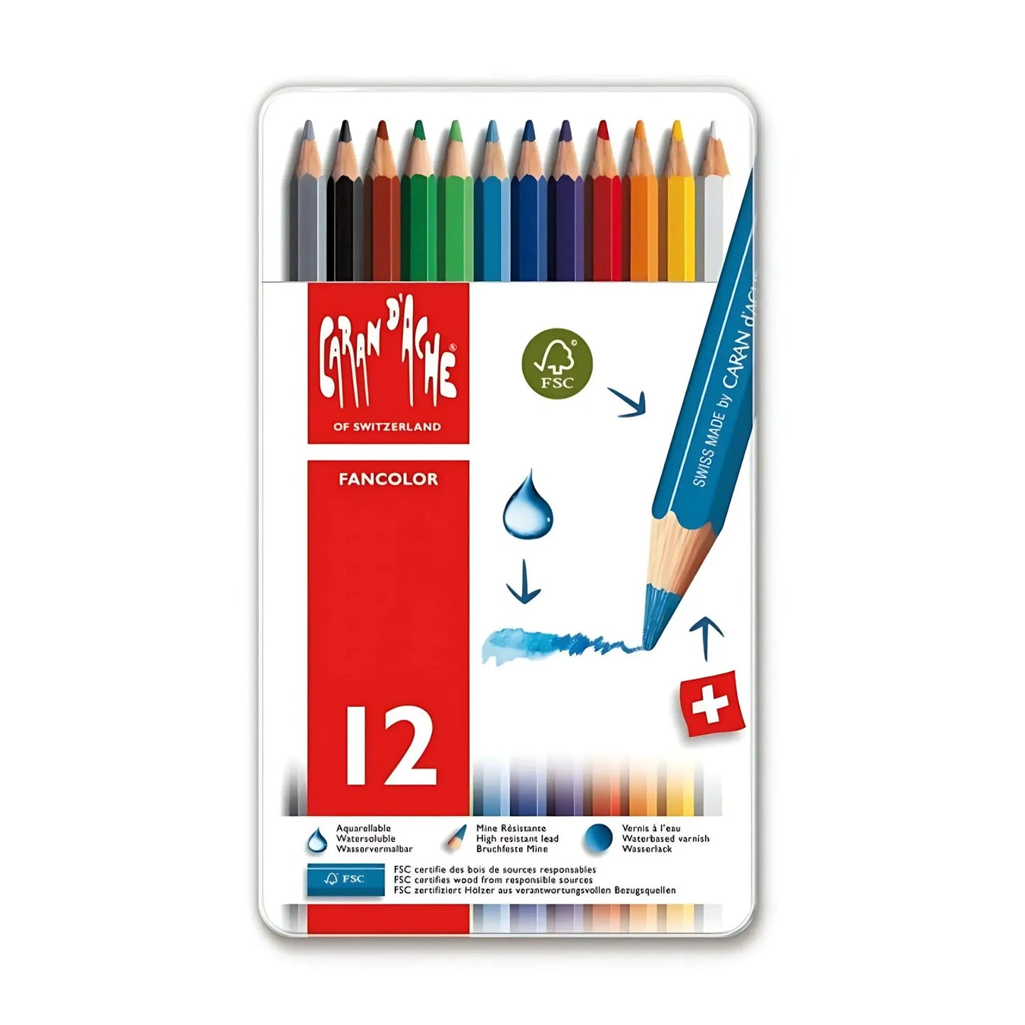 Caran d’Ache Fancolor Water Soluble Pencils – Ostwald Color Theory, 12-Count Set