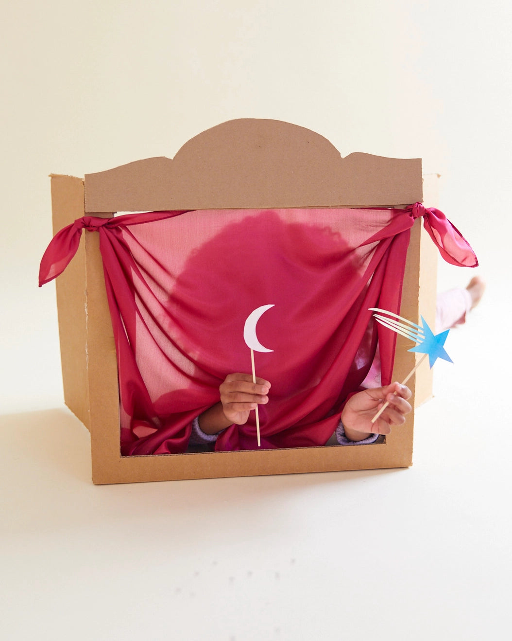 Sarah's Silks Playsilks used as a puppet screen