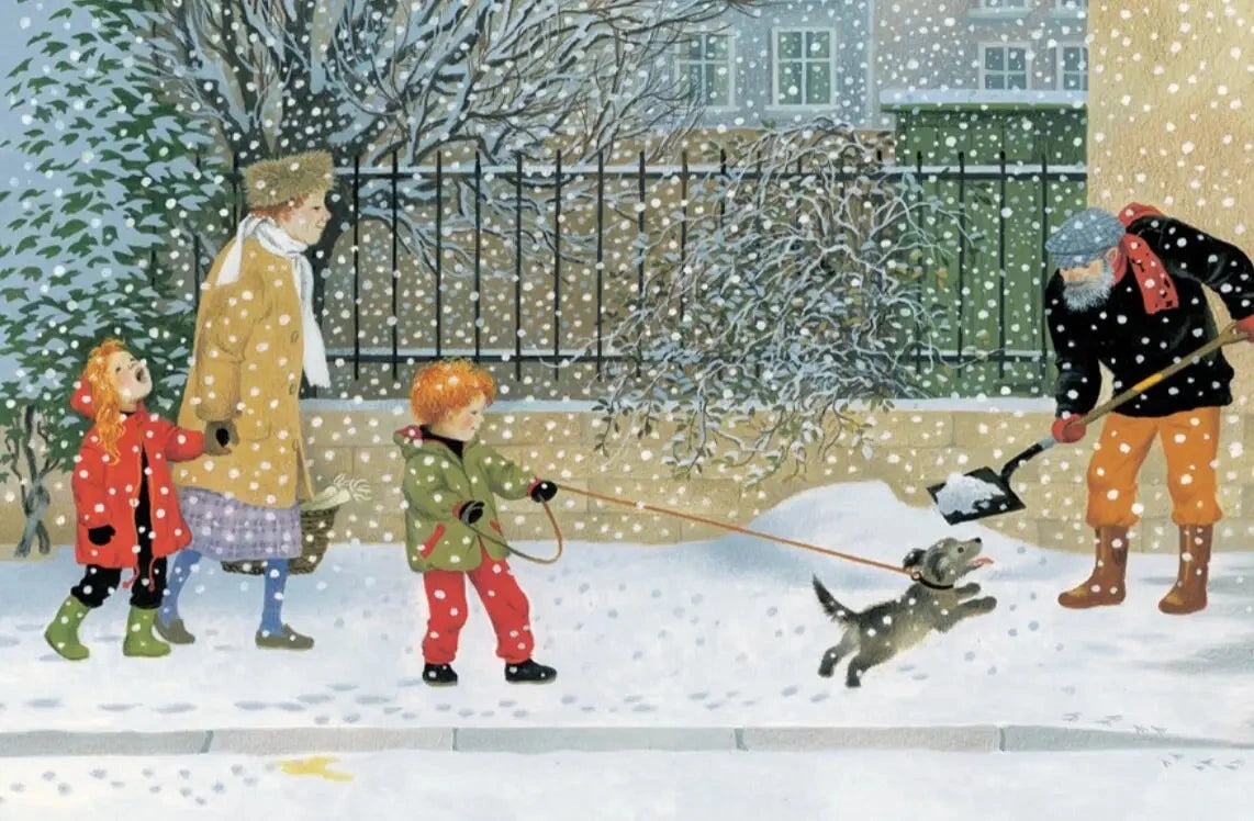 Family walking in snow from Winter by Gerda Muller, Seasons Board Book