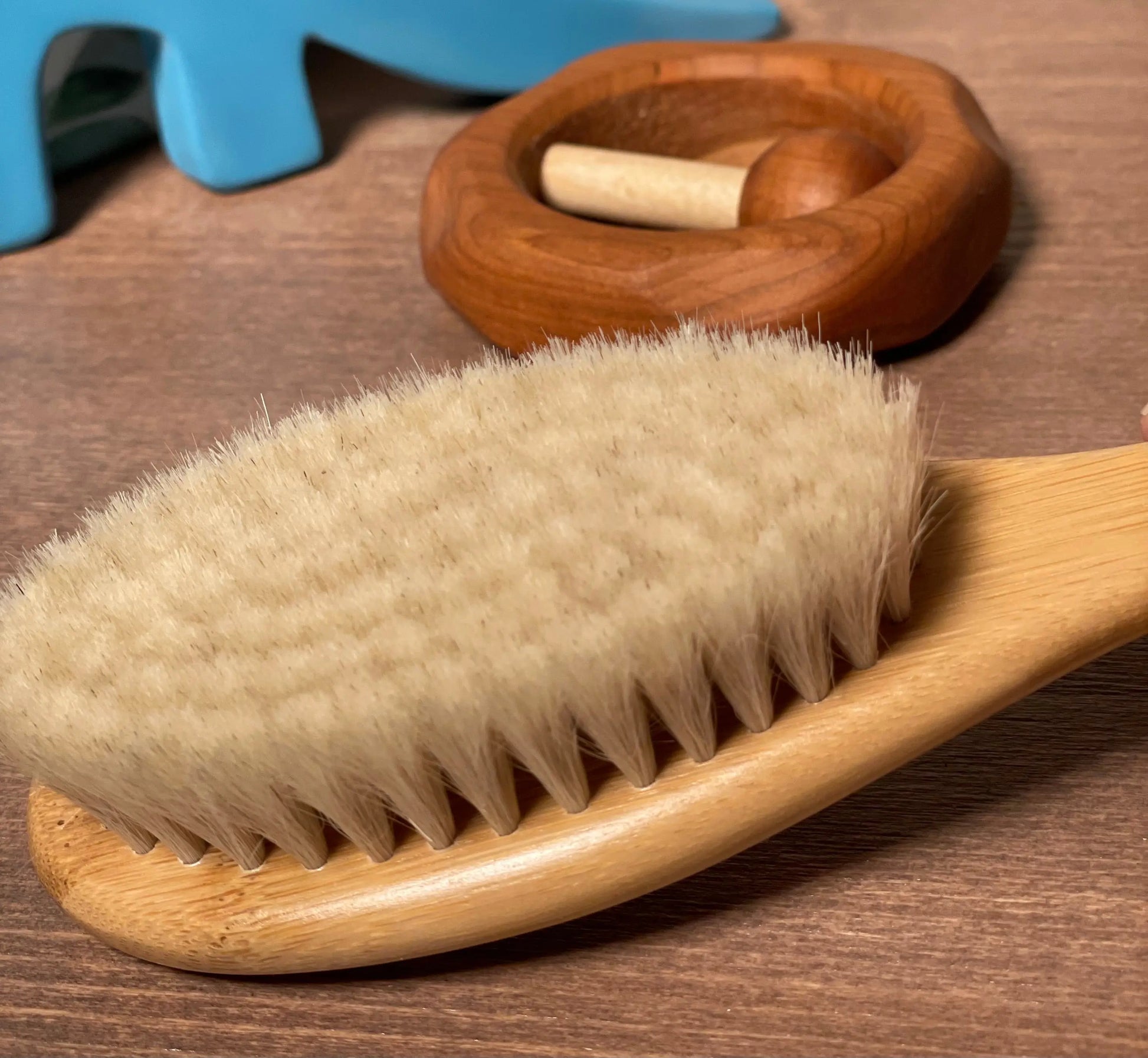 Top down view of the natural bristles on the baby brush