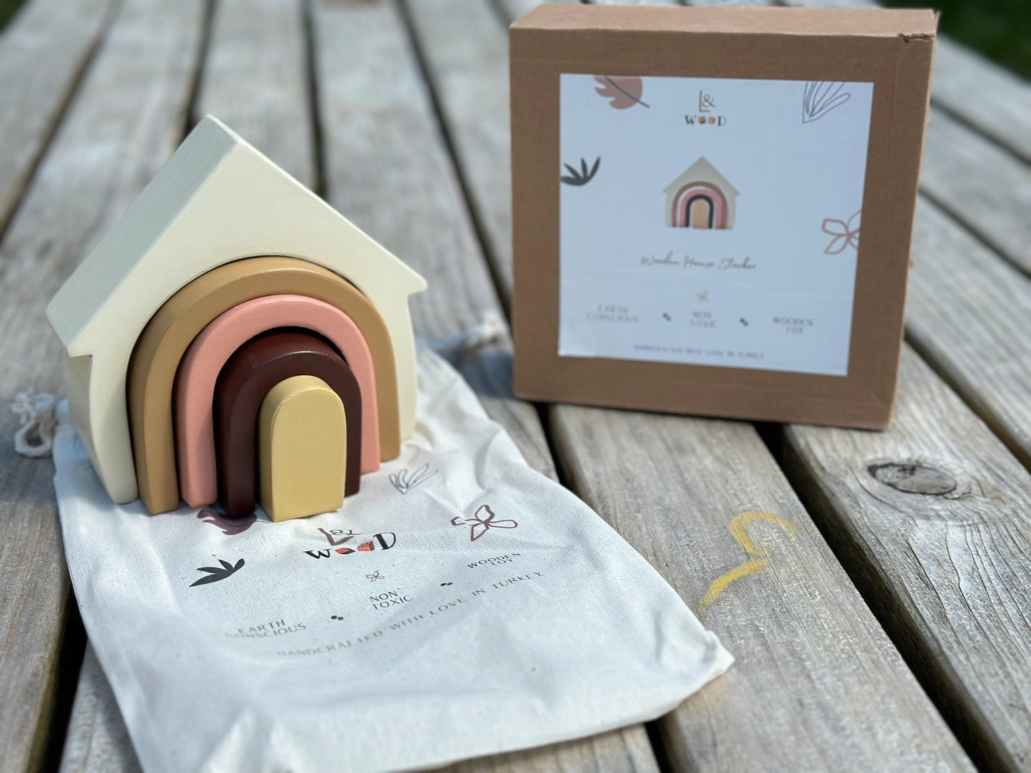 Wooden Rainbow House Stacker in Earth Neutrals - Alder & Alouette