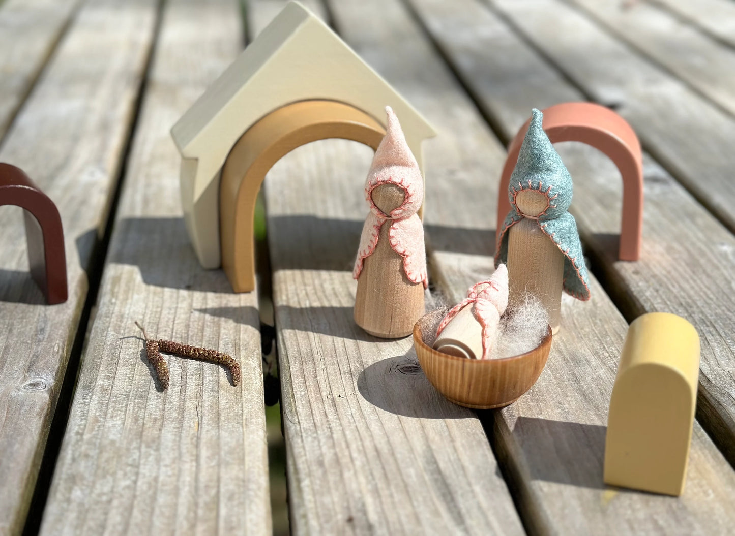 Wooden Rainbow House Stacker in Earth Neutrals - Alder & Alouette