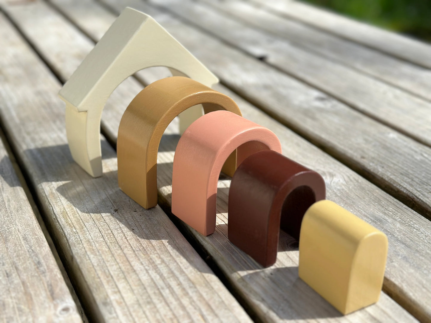 Wooden Rainbow House Stacker in Earth Neutrals - Alder & Alouette
