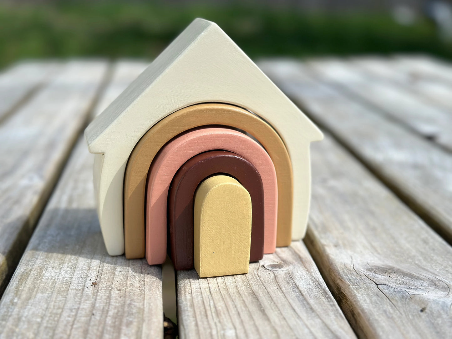 Wooden Rainbow House Stacker in Earth Neutrals - Alder & Alouette