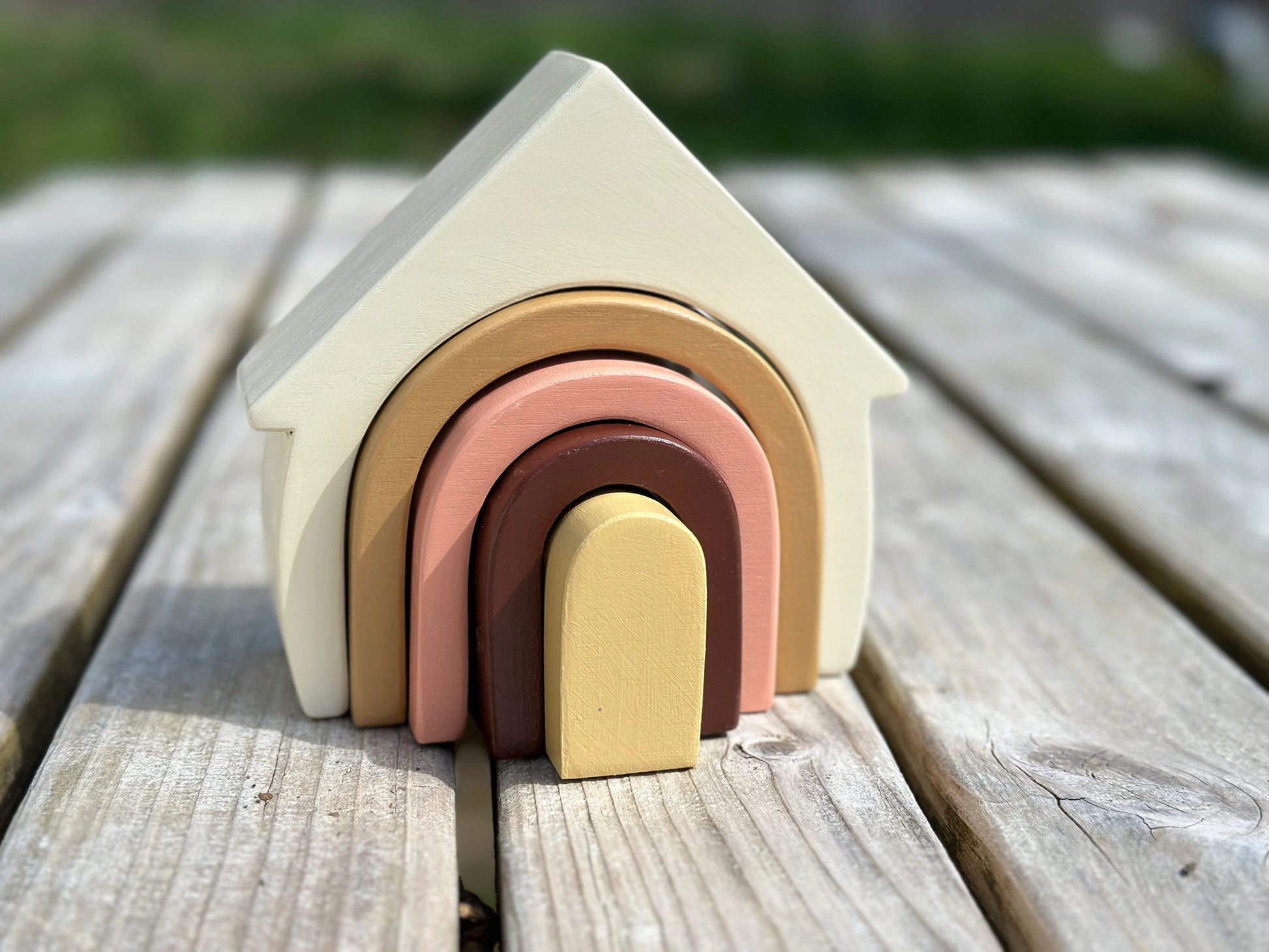 Wooden Rainbow House Stacker in Earth Neutrals - Alder & Alouette