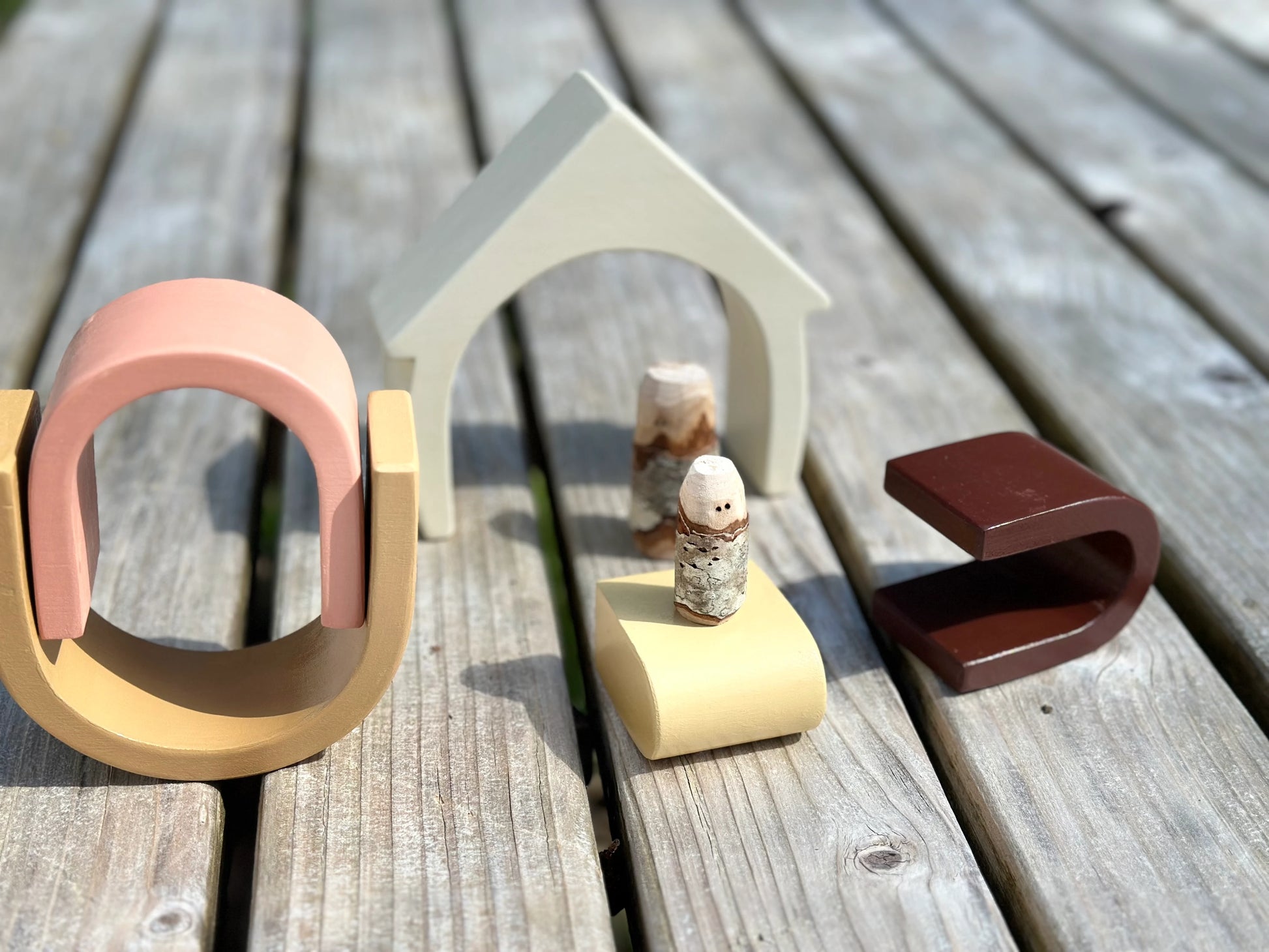 Wooden Rainbow House Stacker in Earth Neutrals - Alder & Alouette
