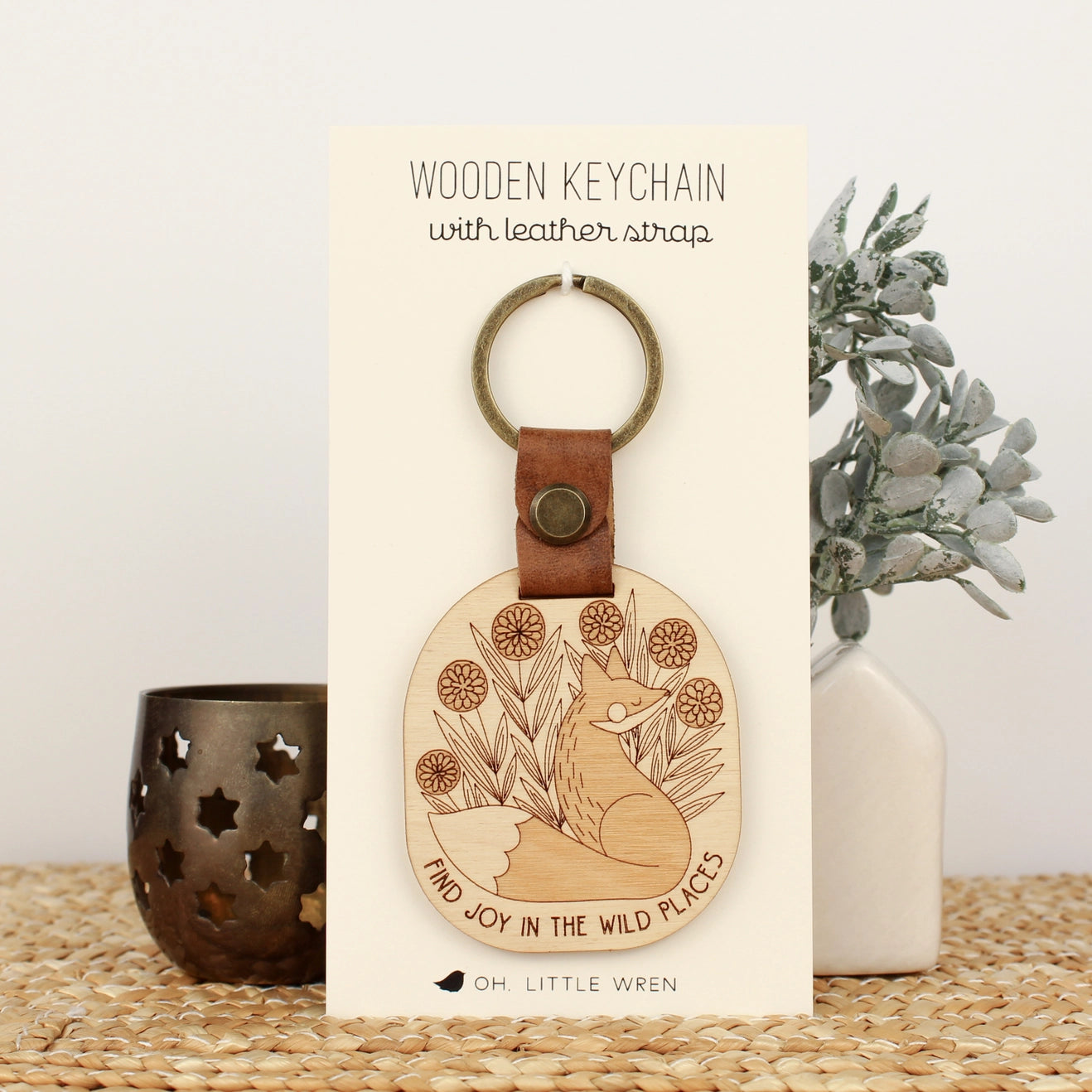 Key Fob - Wood and Leather Woodland Fox