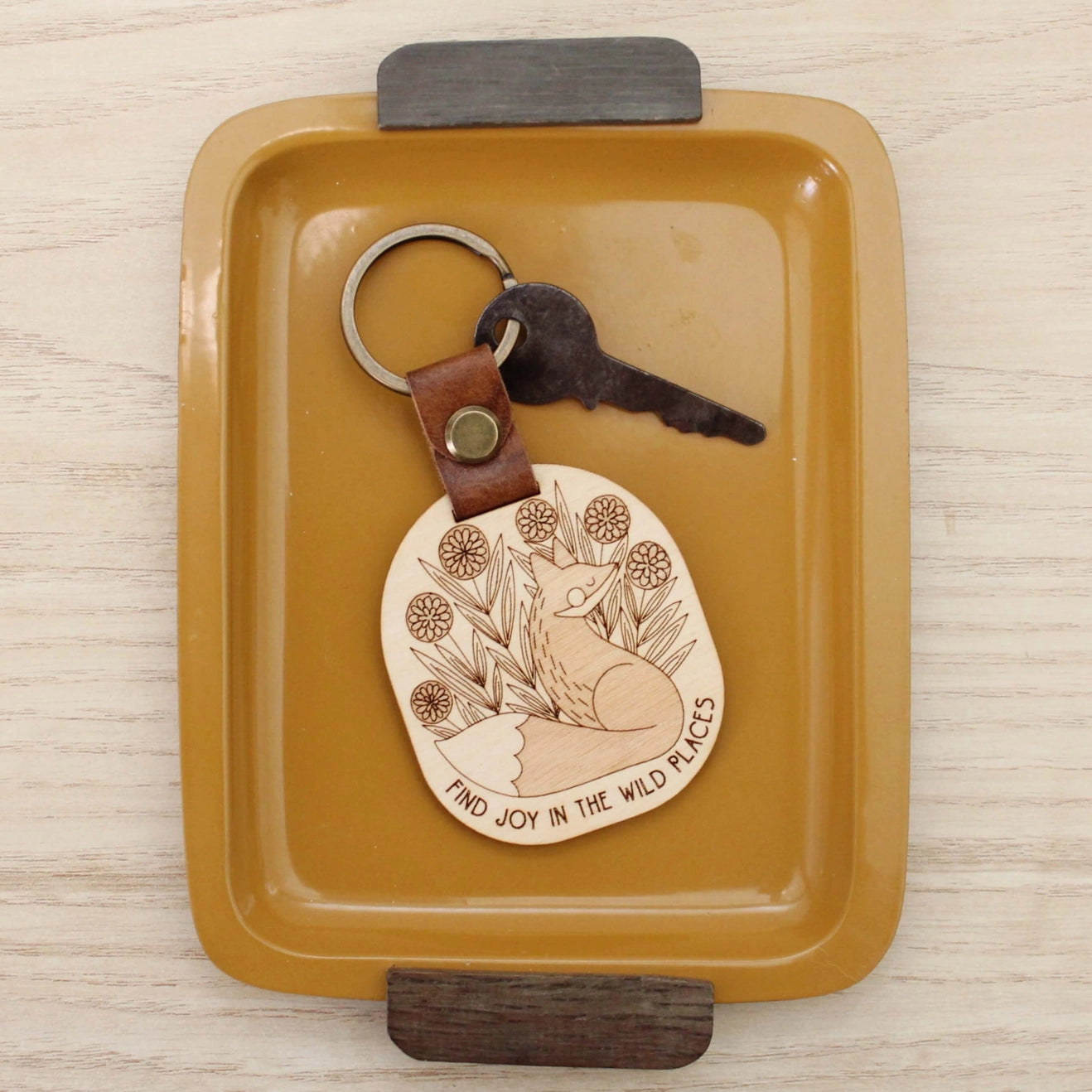 Key Fob - Wood and Leather Woodland Fox