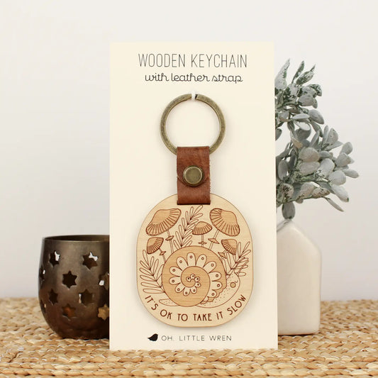 Keychain - Wood and Leather Forest Snail