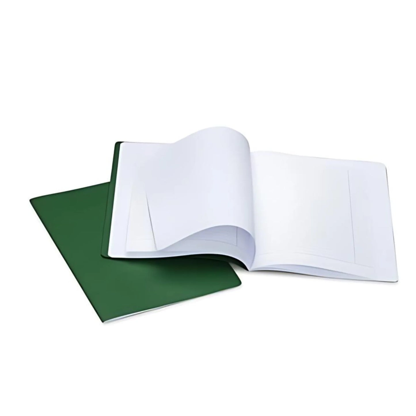 Geography Composition Book with green cover open to show blank white pages