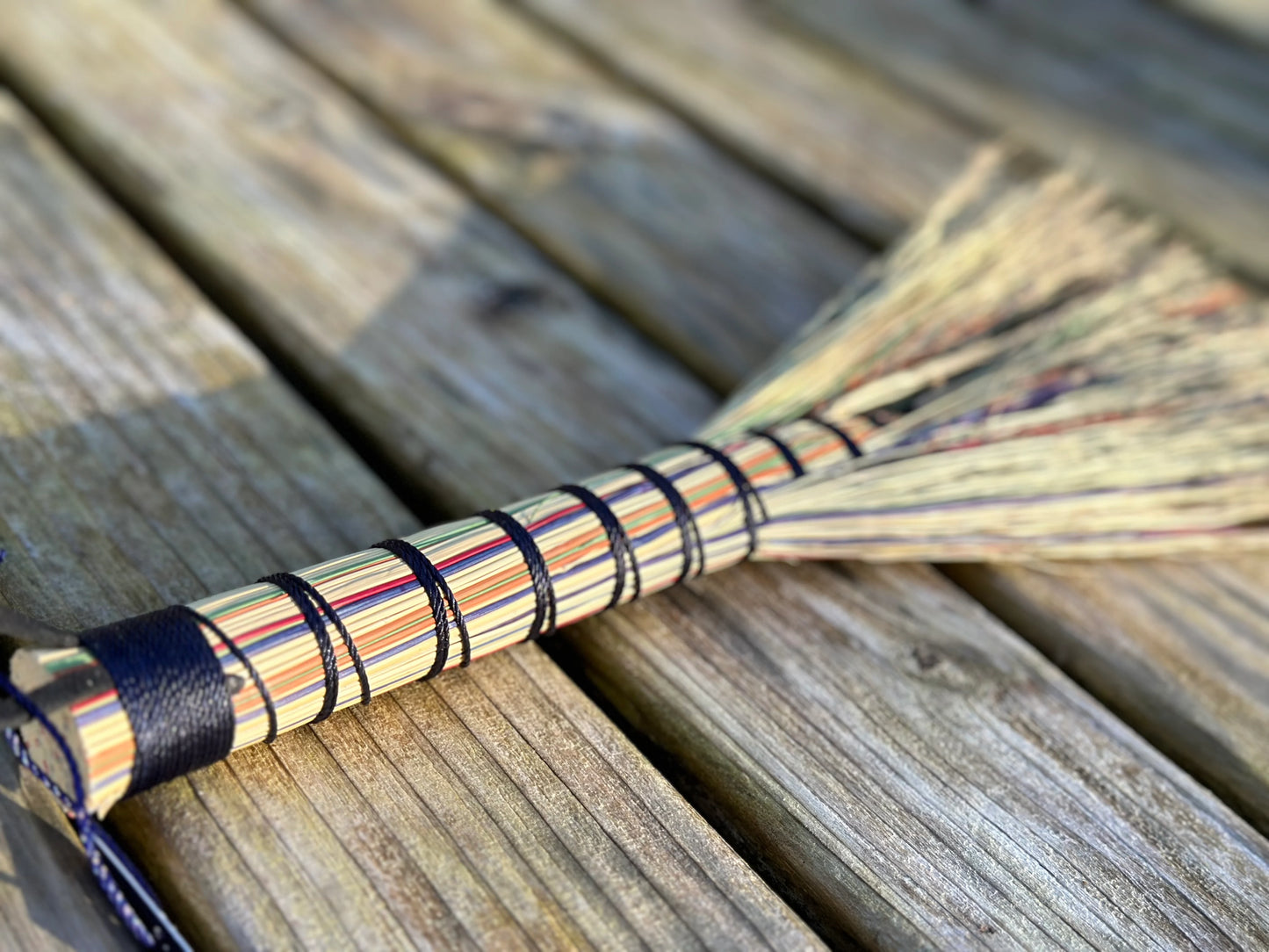 Natural Broomcorn Rainbow Whisk Broom, Hand-Crafted