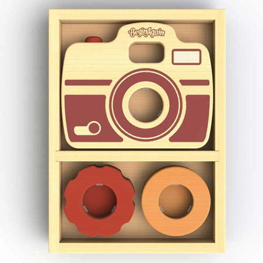 Wooden Toy Camera for Pretend Play in Wooden Box