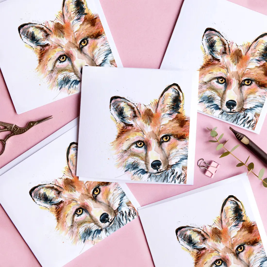 Inky Fox Blank Greeting Card by Kate Moby - Alder & Alouette
