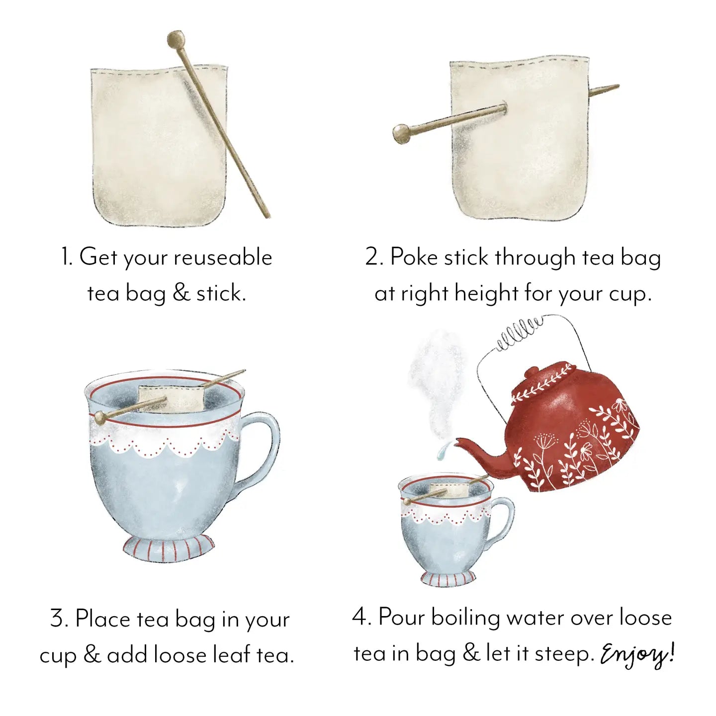Reusable Tea Bags - GOTS Organic Cotton Tea Bags, 3-Pack - Alder & Alouette