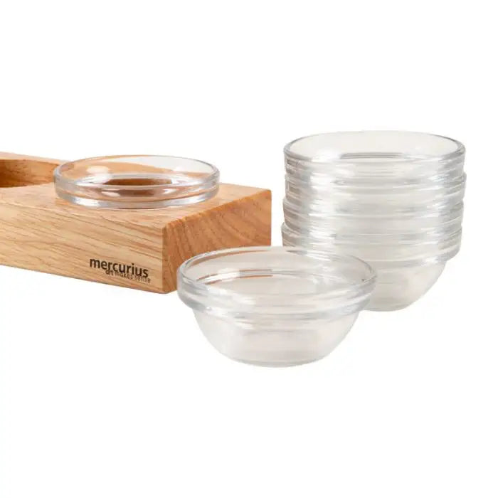 Lidless Glass Jars in wooden paint jar holder