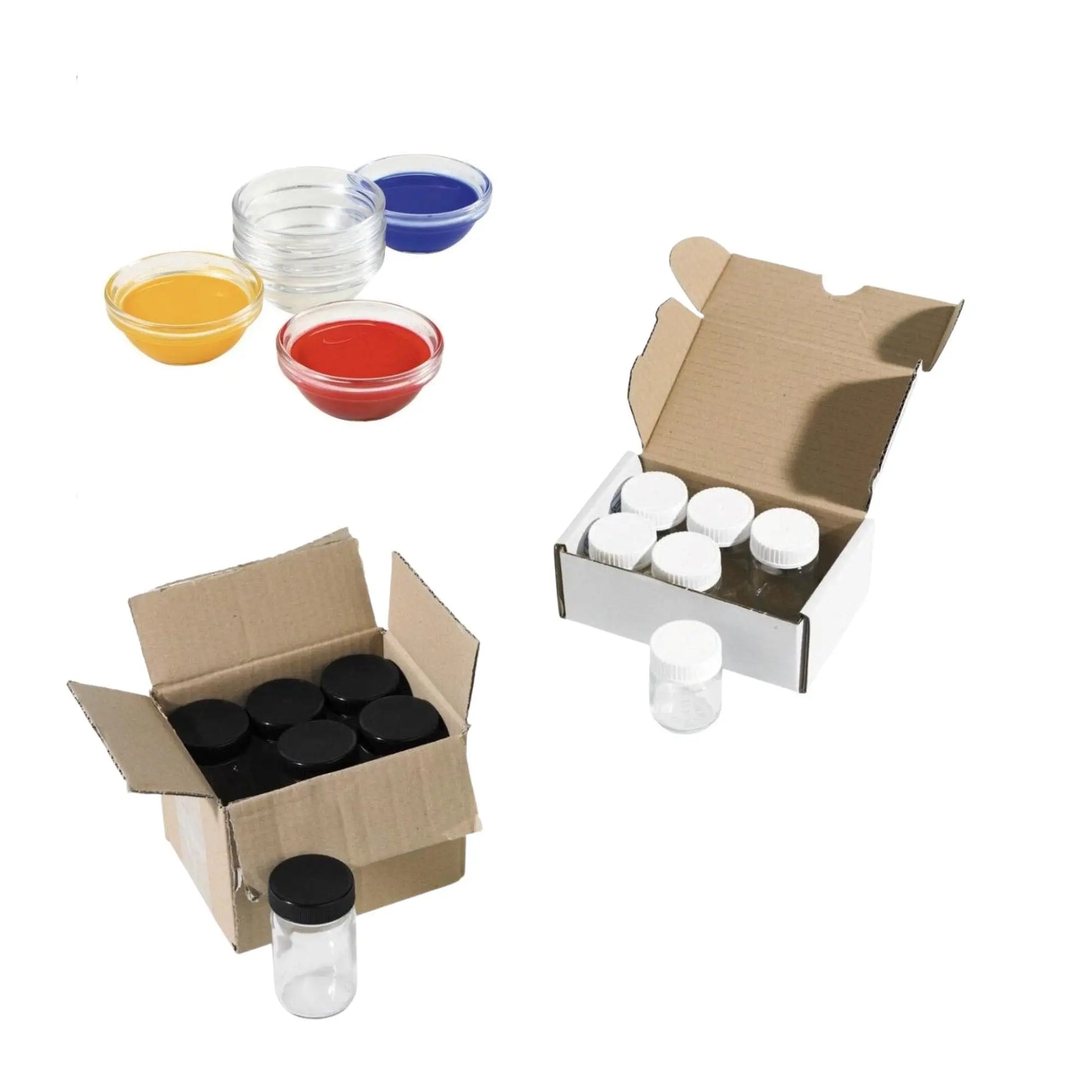 Glass Paint Jars for Watercolor in Sets - Lidless and Black or White Lids