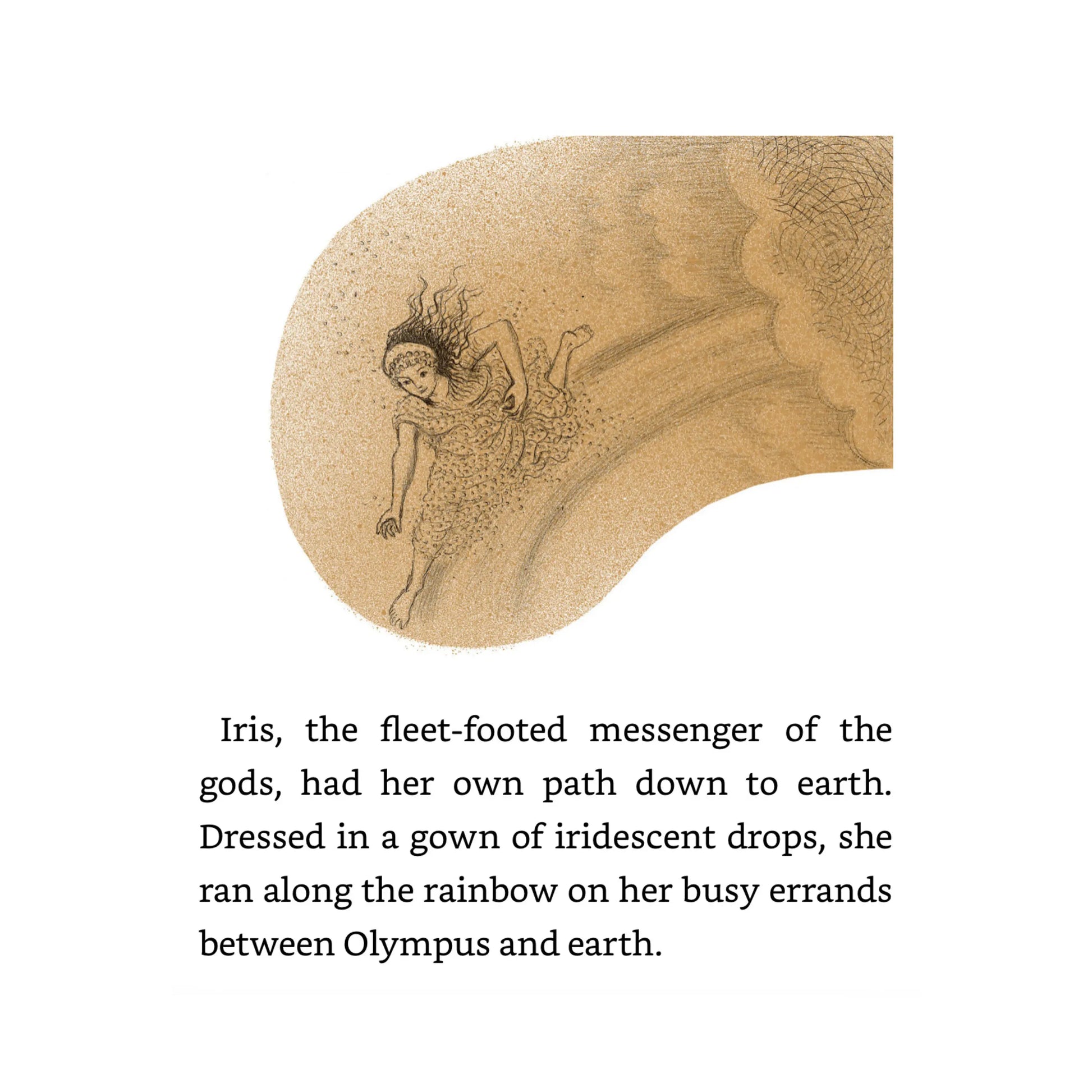 Illustration of a fairy in a flowing gown from a children's Greek Mythology 
