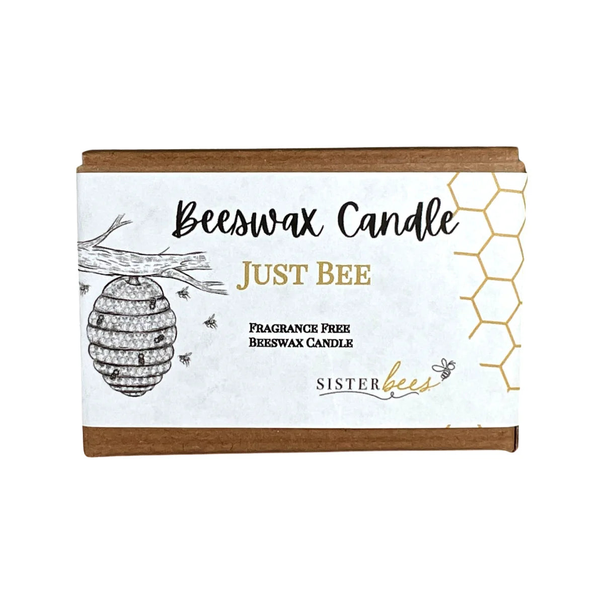 Beeswax candle just bee fragrance free candle label on a white background