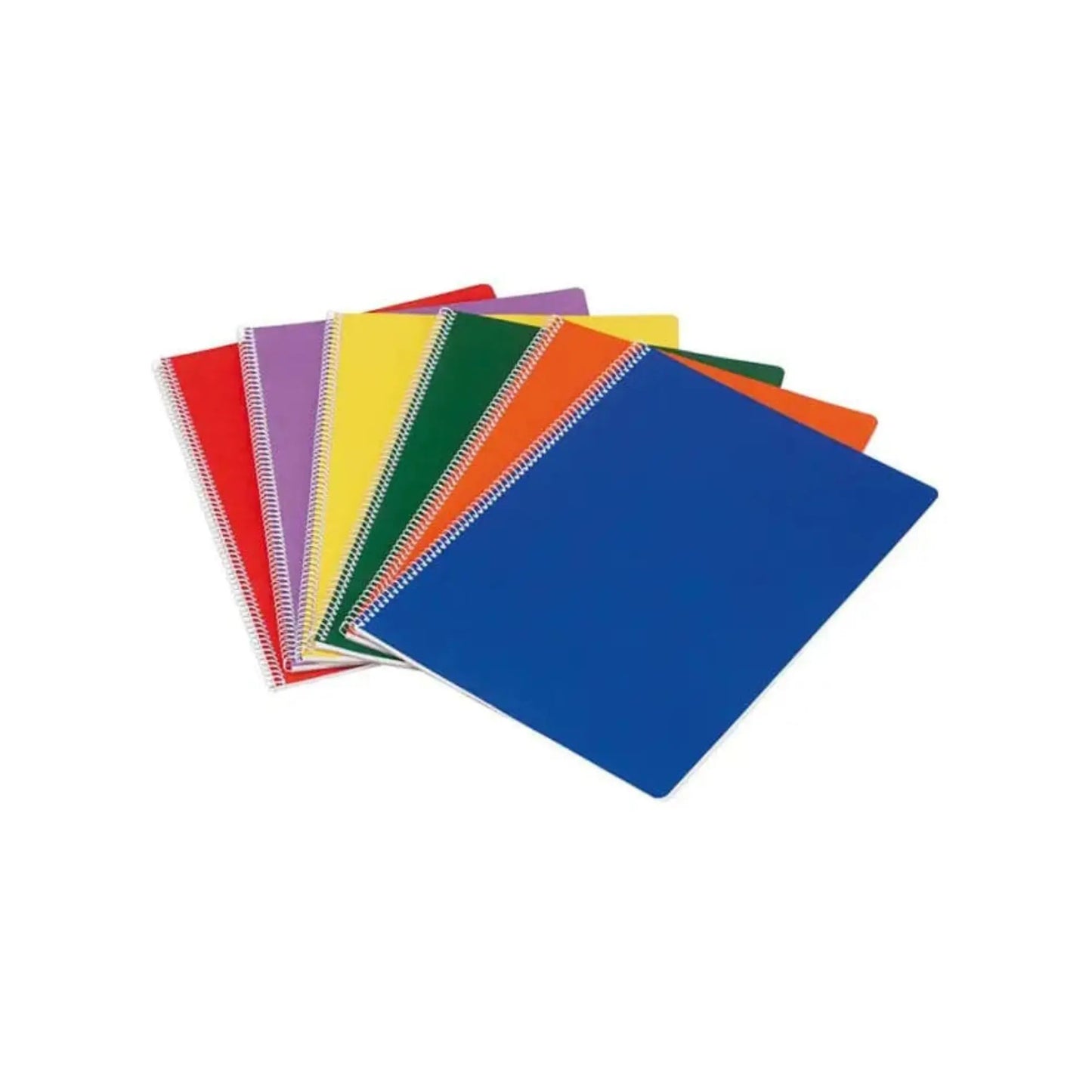 Set of colorful large spiral-bound main lesson books on a white background
