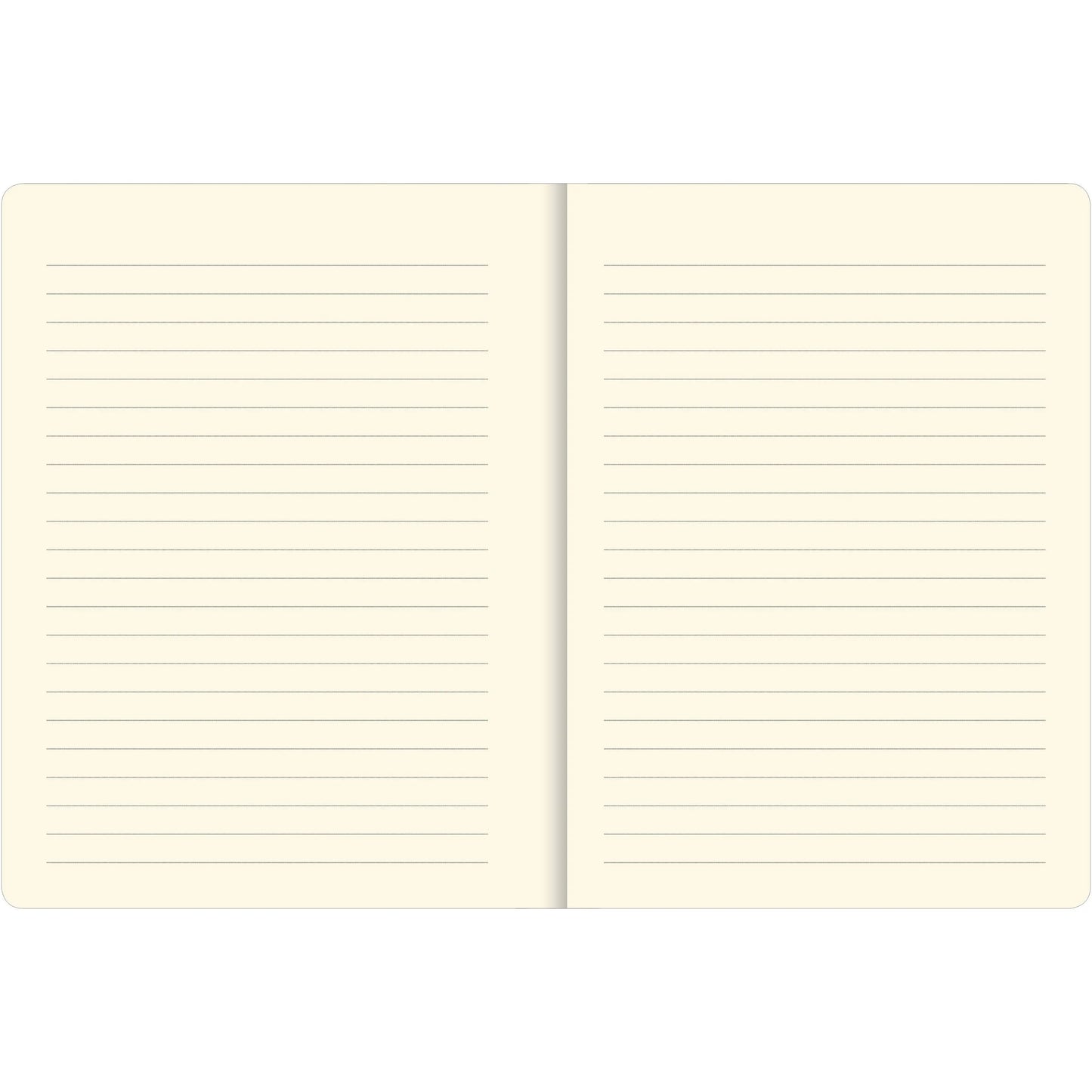 Two cream-colored notebook pages with lined texture on a white background