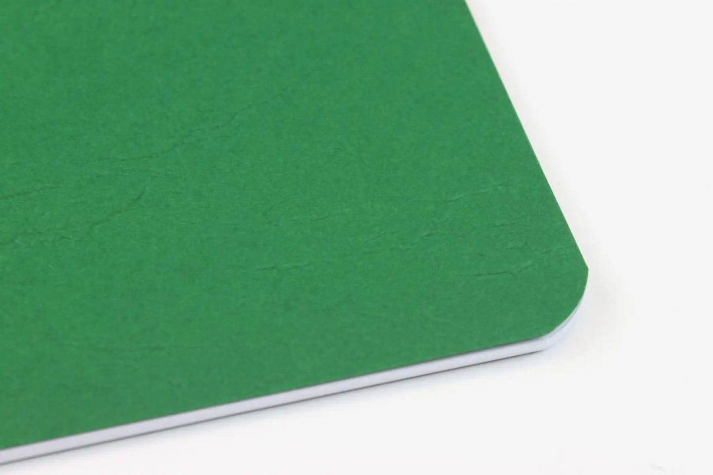Green waldorf literacy plus main lesson book showing rounded corners on a white background