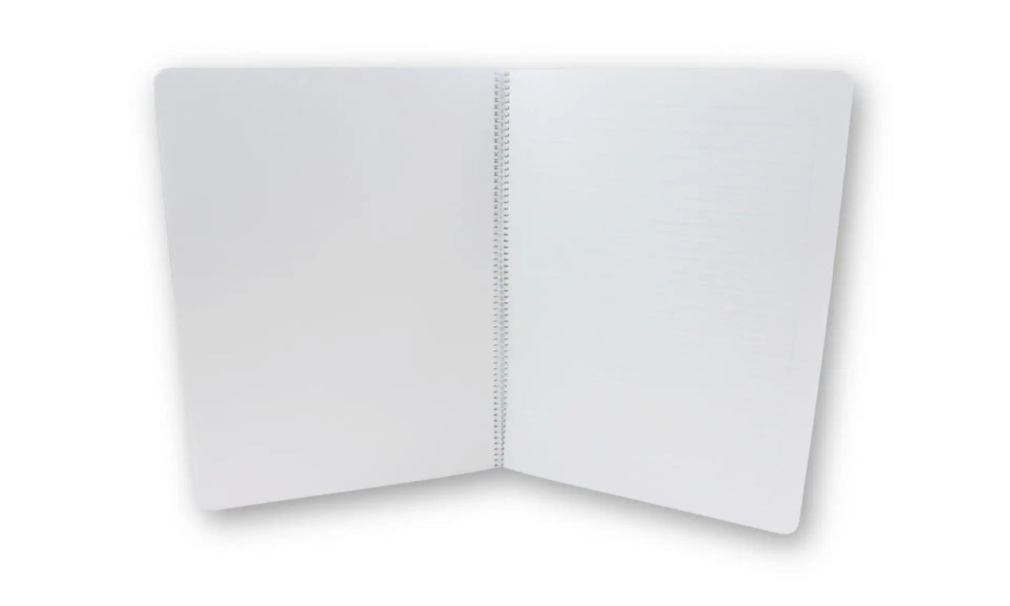 Green spiral-bound waldorf literacy main lesson book on a white background