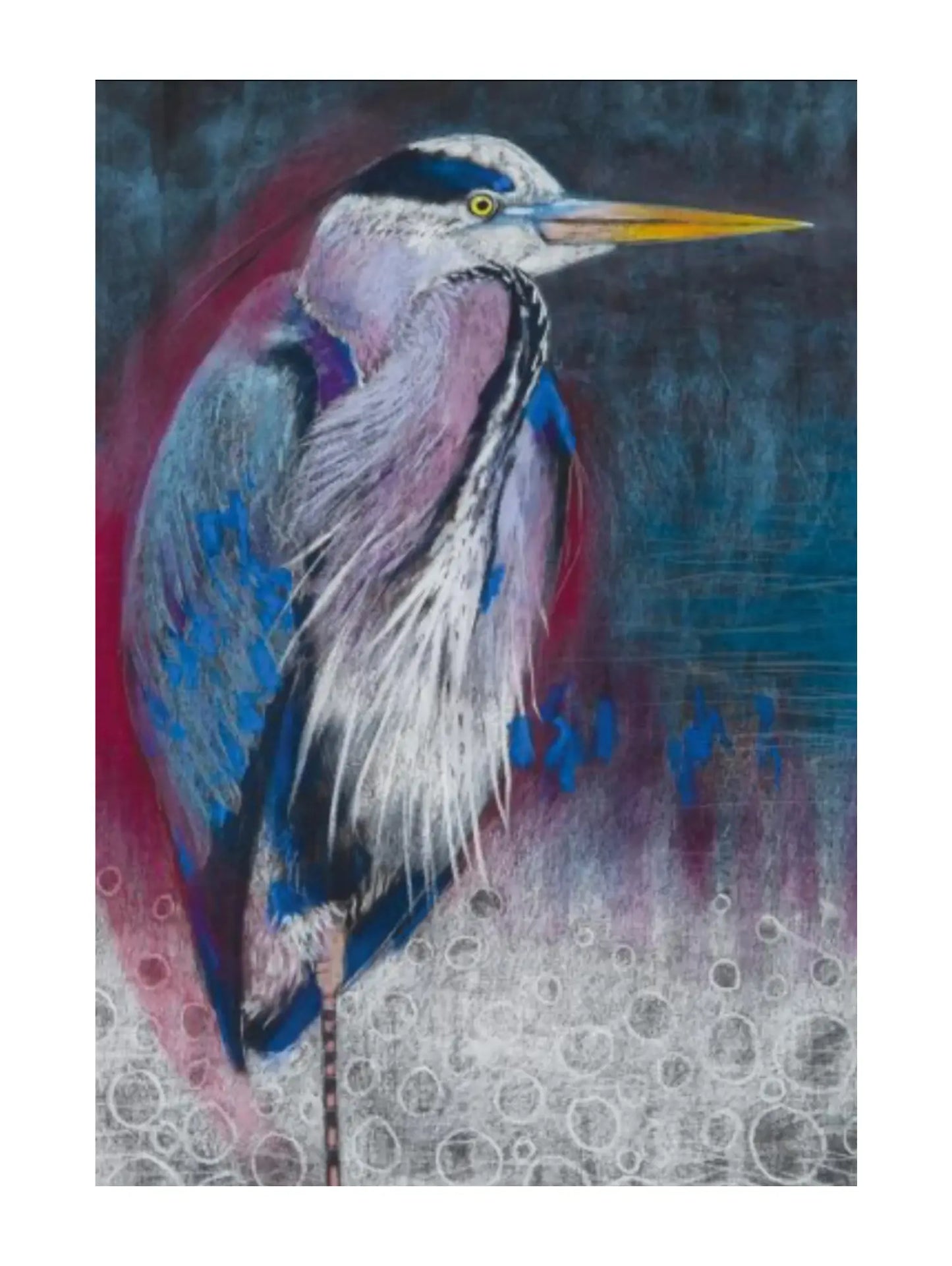 Loes Botman Postcard of a Great Blue Heron with a colorful background