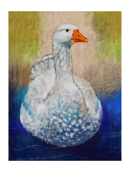 Postcard by Loes Botman of a goose with a textured background