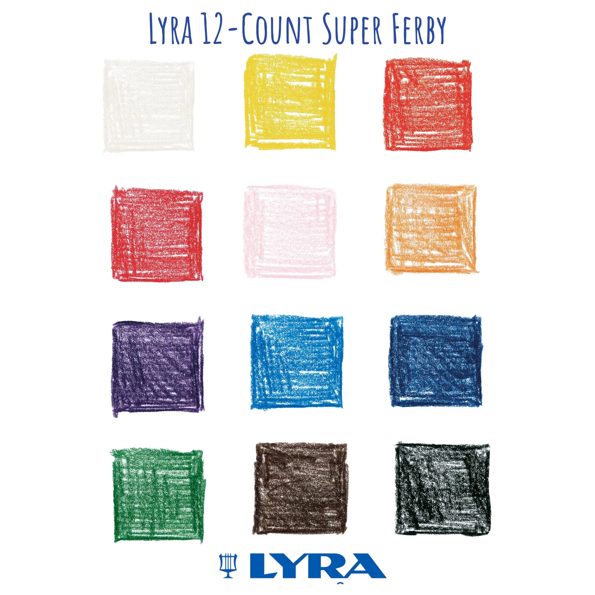 Lyra 12-count Super Ferby crayon swatches on a white background