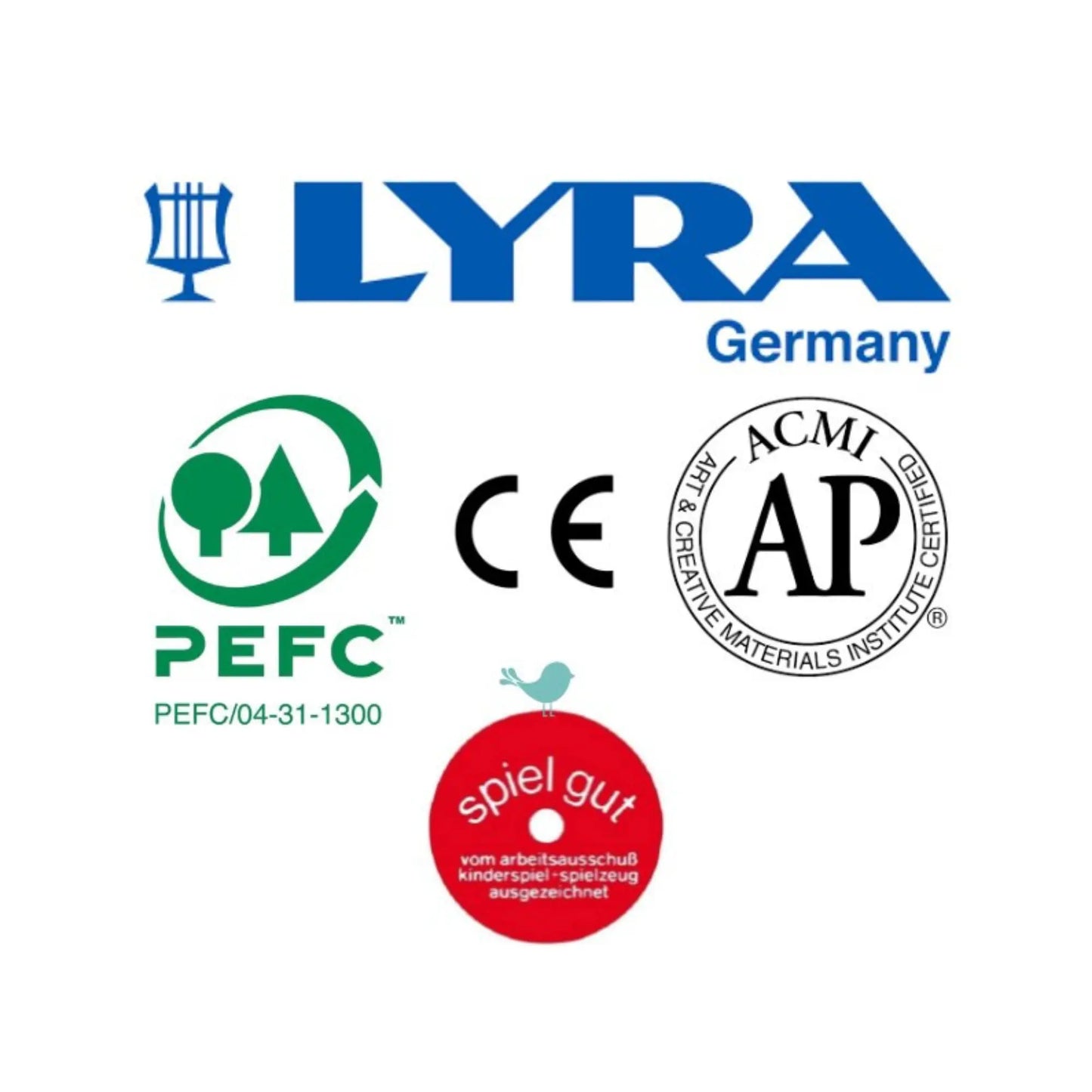 LYRA Germany logo with various certification logos on a white background
