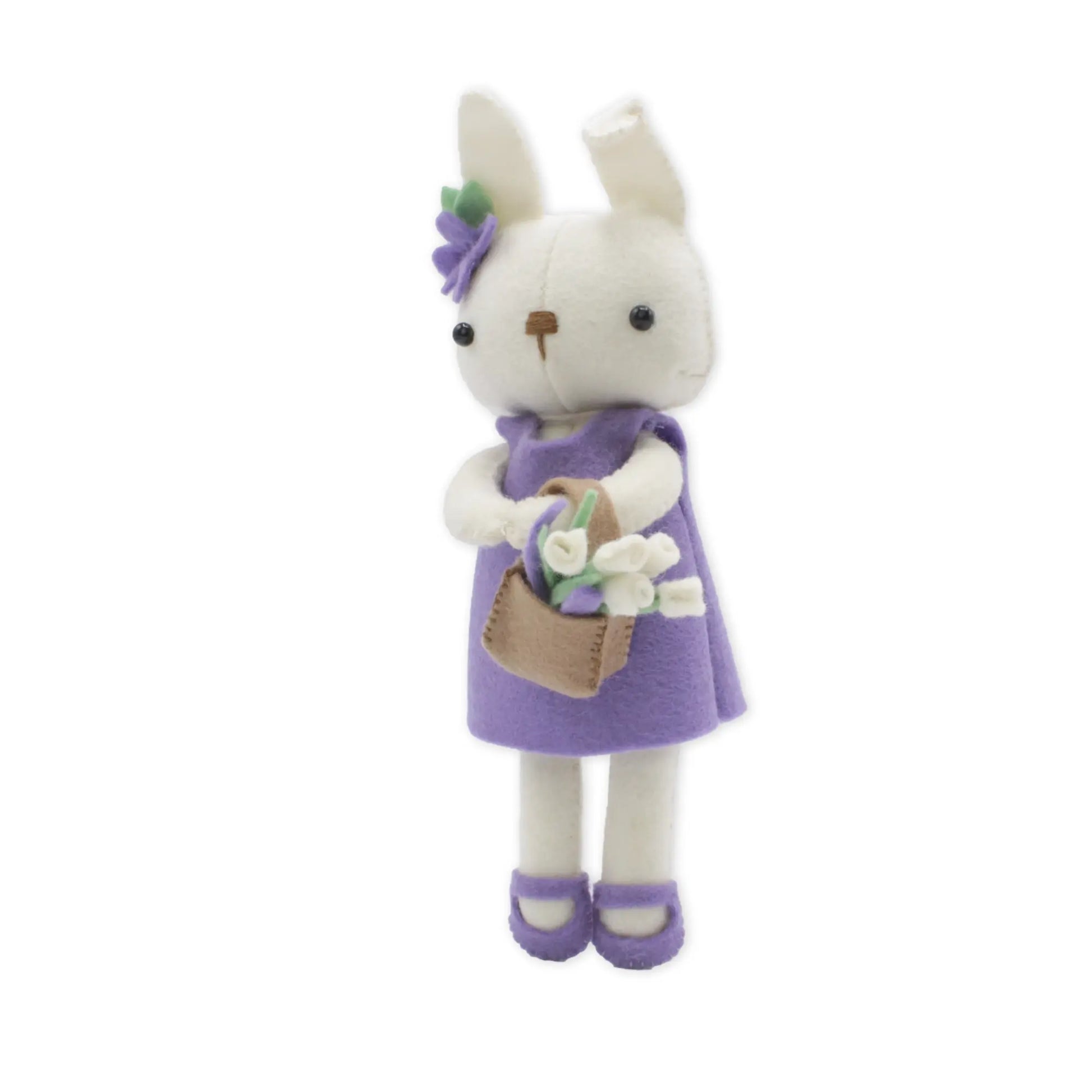 Felt Bunny in purple dress from a DIY kit