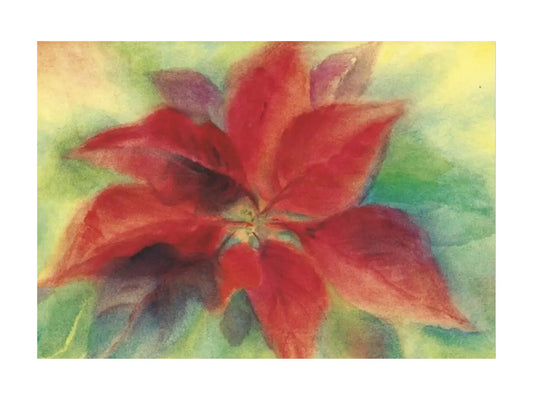 Red poinsettia flower on a watercolor background