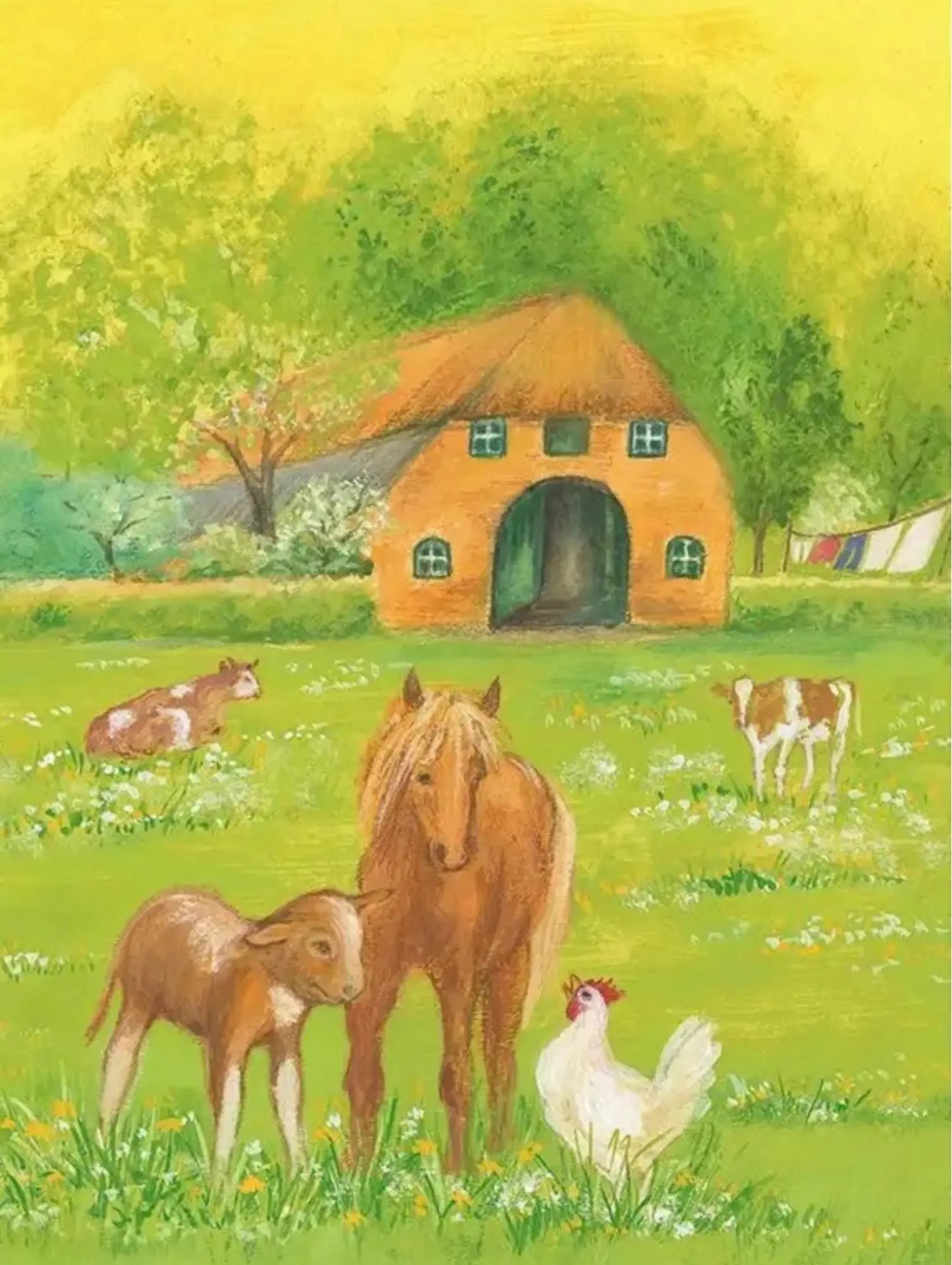 Marjan van Zeyl postcard of farm animals in a field