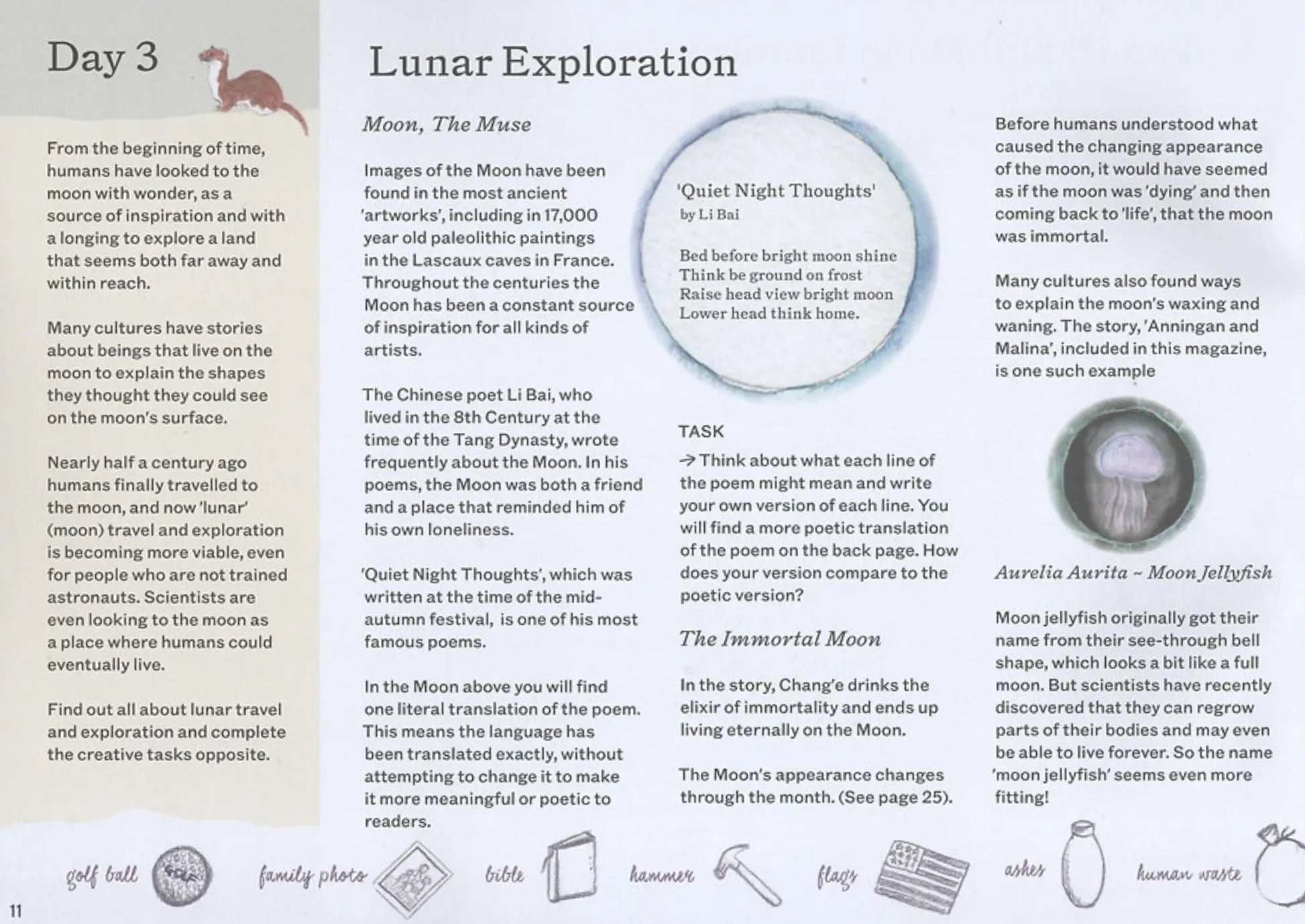 Moon lore for kids page from Moon Issue of A Year and a Day Children's Waldorf Magazine