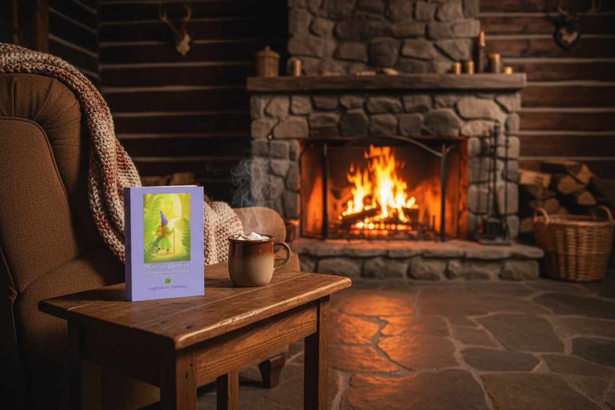 Book cover of 'Mother Comfrey' with a gnome illustration on a purple background