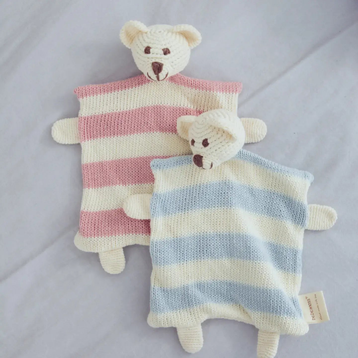 Snuggle Lovey Bear for Baby in blue and cream and pink and cream colorways