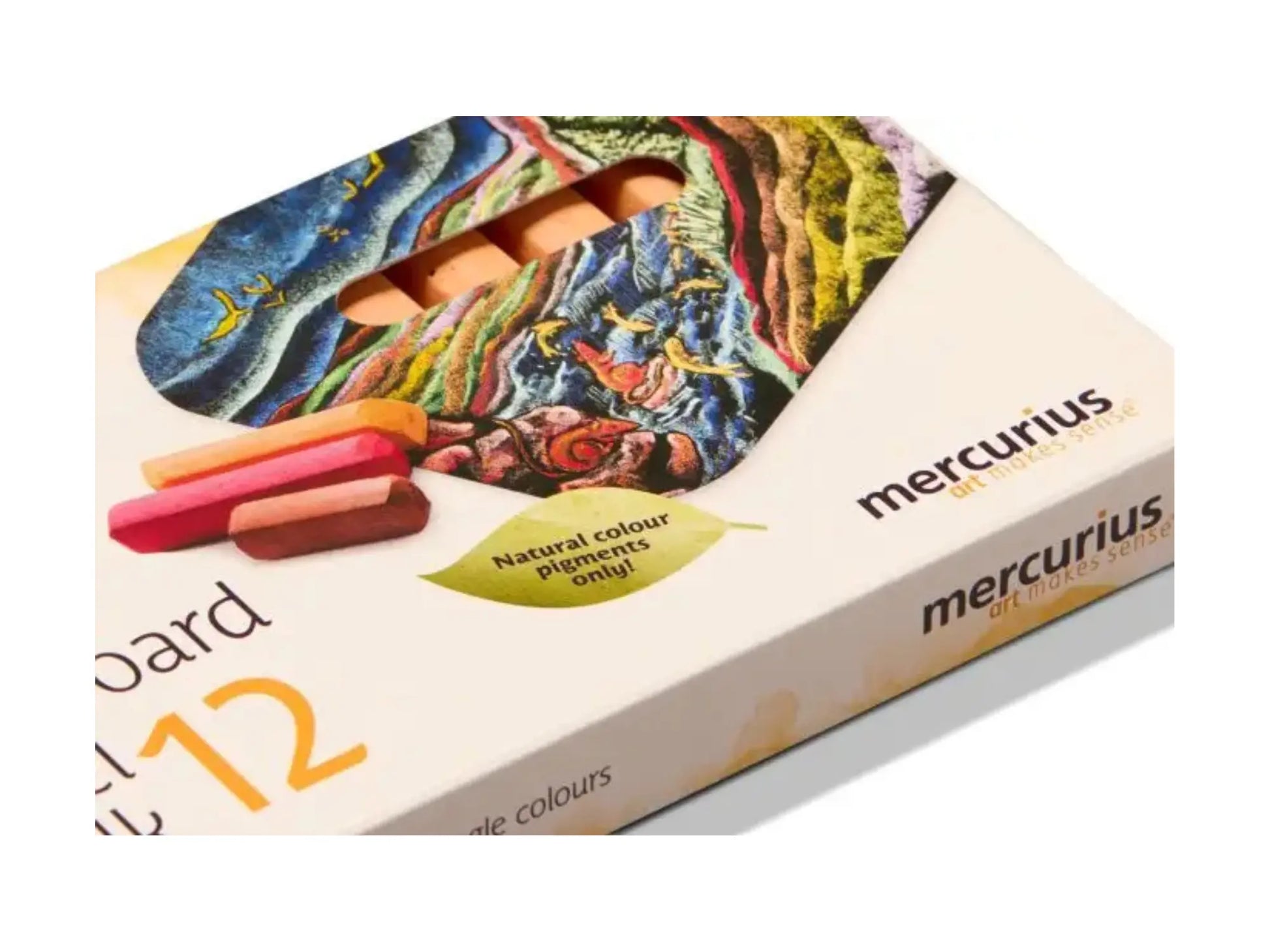 Box of Mercurius colored pencils with colorful illustrations on a white background