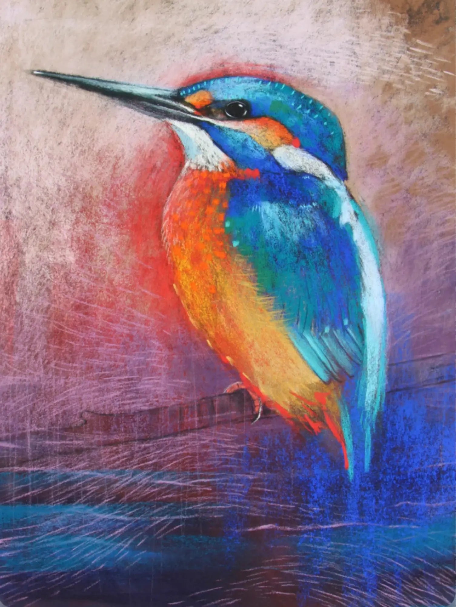 Colorful kingfisher bird painting on a textured background