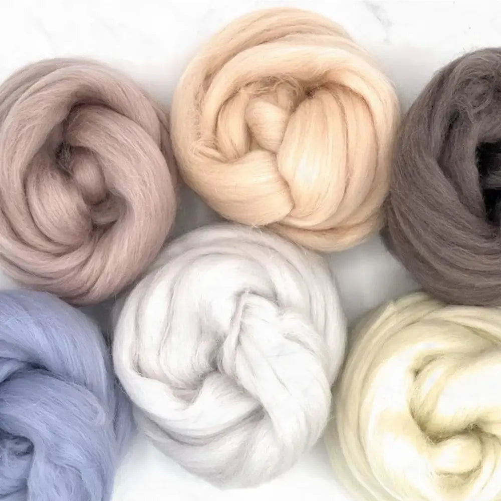 Neutral colored Corriedale wool top bundle for spinning fiber