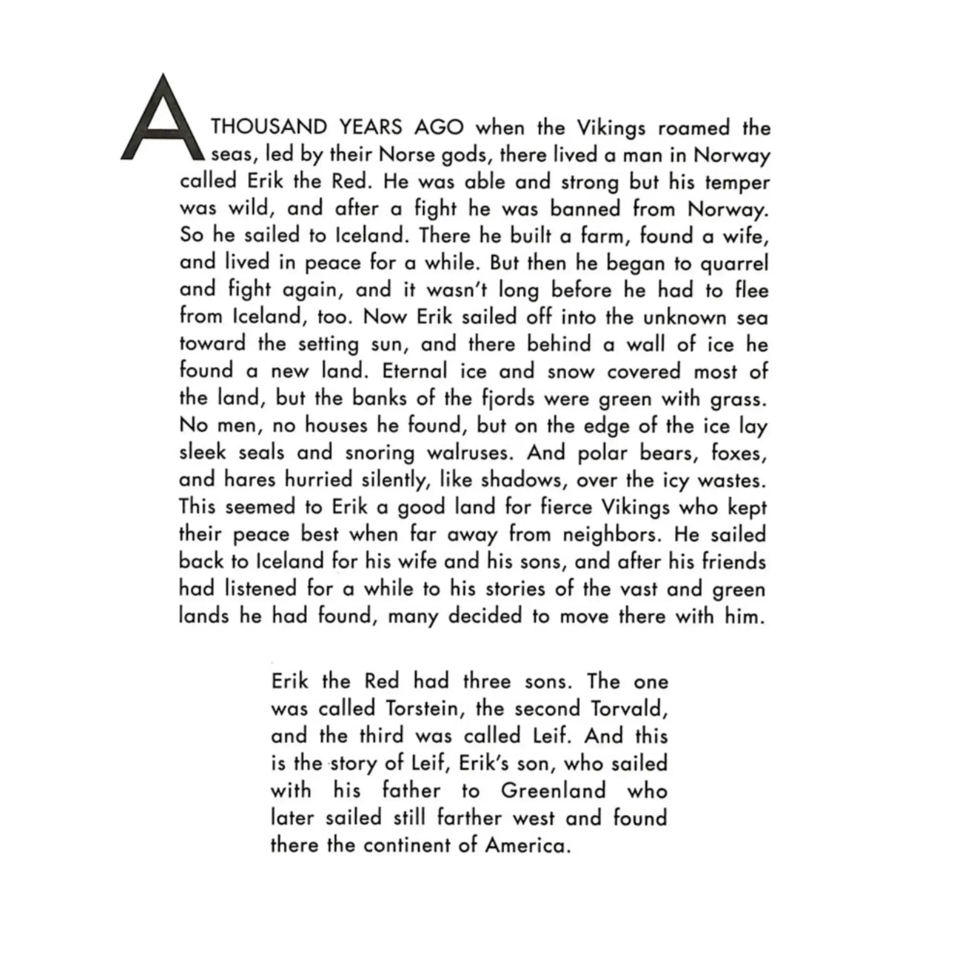 Text sample from Leif the Lucky book by the D'Aulaires