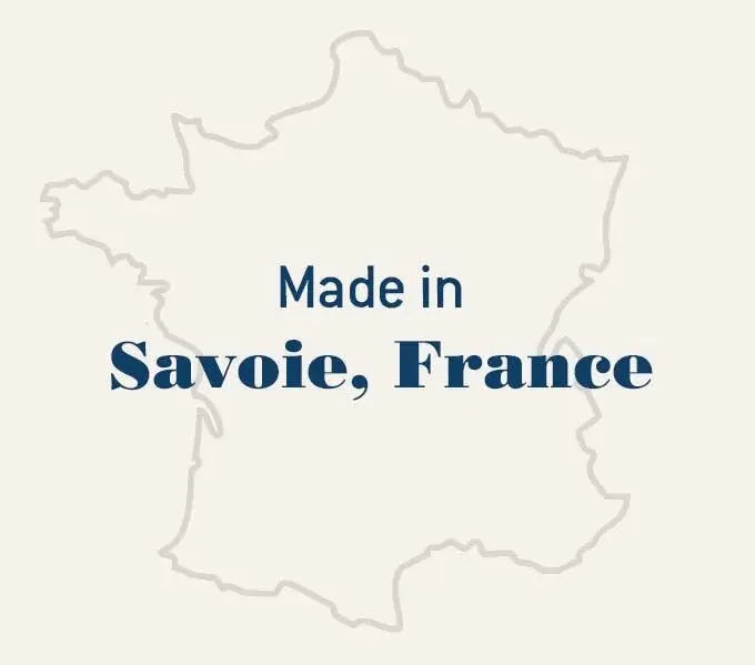 Opinel No. 7 Junior Folding Pocket Knife's Made in Savoie, France words overlayed on top of an outline of France