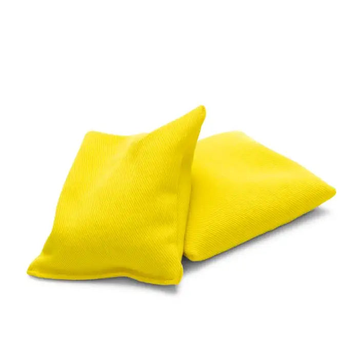Two yellow bean bags on a white background